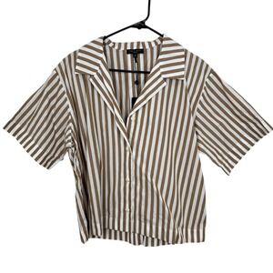 rag & bone New York Reese Shirt Camel Stripe Button Up Short Sleeve Top Womens S